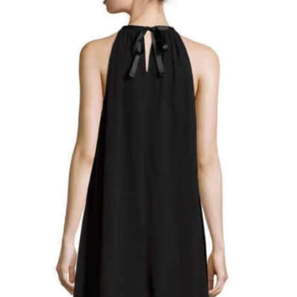Max Studio Black Crepe Georgette Beaded‎ collar Halter Trapeze Dress XS N…